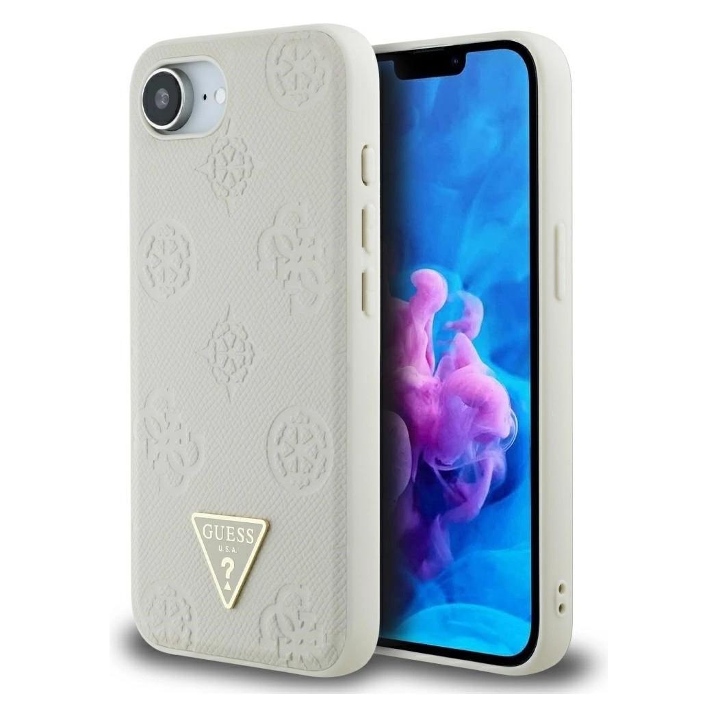 Guess Case Grained Hot Stamp Peony Triangle Logo MagSafe for iPhone 16e beige (Apple iPhone 16e, Apple iPhone 17e) (GUE004552-0)