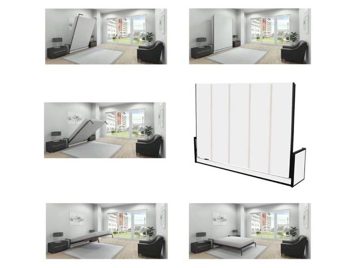 Wallbedking - Lit Escamotable 2 Personnes - 190cm x 140cm - Lit Mural Rabattable - Horizontal - Studio