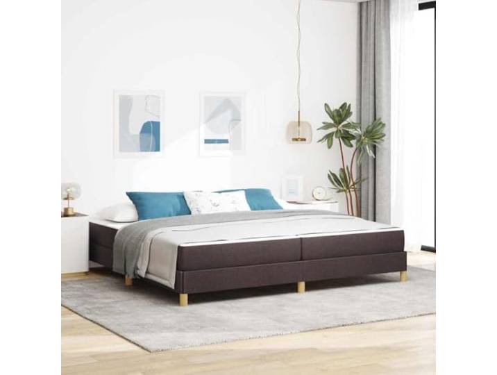RJPLMFV Boxspringbett mit Matratze, 200 x 200 cm, Braun Weicher Stoff, Holz, Taschenfedern, schwarze Füße, modernes Schlafzimmer