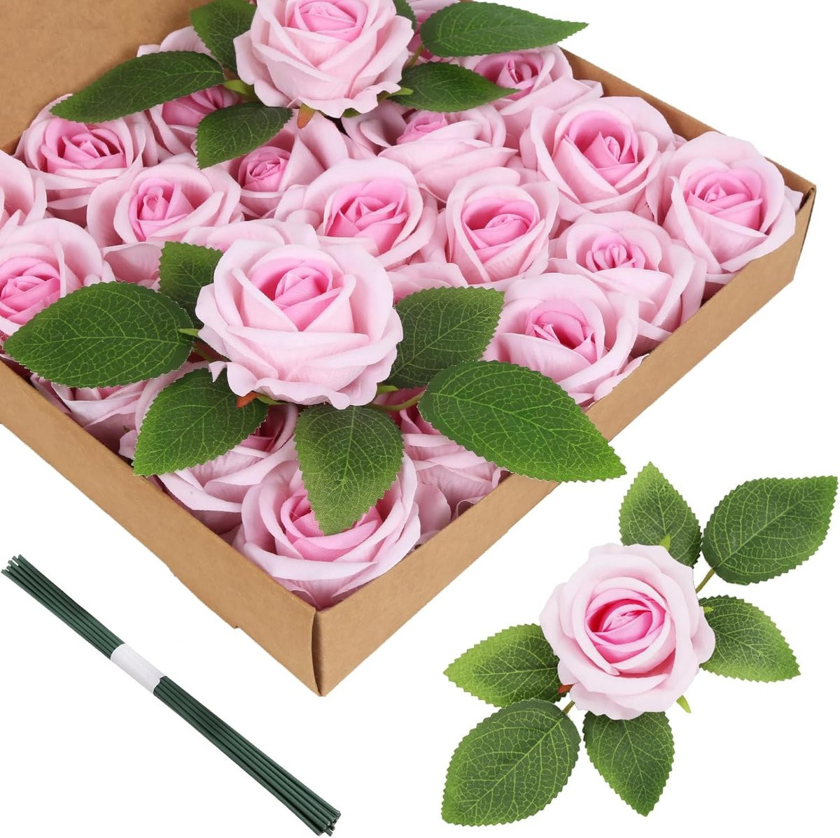 25 Roze Fluwelen Kunstrozen met Stelen voor Decoratie