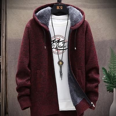 Herren Pullover Strickjacke Stricken Strick Feste Farbe Mit Kapuze Stilvoll Outdoor Heim Bekleidung Herbst Winter Wein Blau S M L