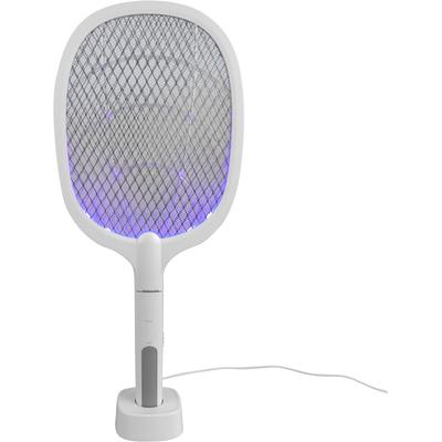 Fliegenklatsche WINDHAGER "elektrisch 2in1, Insektenvernichter durch UV-Licht", weiß, Kunststoff, Tierfallen, Fliegenfänger aufladbar, Lichtfalle inkl. Halterung und USB Ladekabel