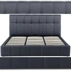 DELUKE Bett NEGAD - Stoff Dunkelgrau 194x206x30 cm | Bett 180x200 Polsterbett Mit Bettkasten Gepolsterte Kopfteil Steppnähte Massivholzrahmen