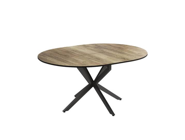 Vicco Esstisch Loyd, Eiche rustikal/Schwarz, 120 x 76.5 cm ausziehbar, Wildeiche, Schwarz, Holzwerkstoff, Rund, 120x76.5x120 cm, Esszimmer, Esstische