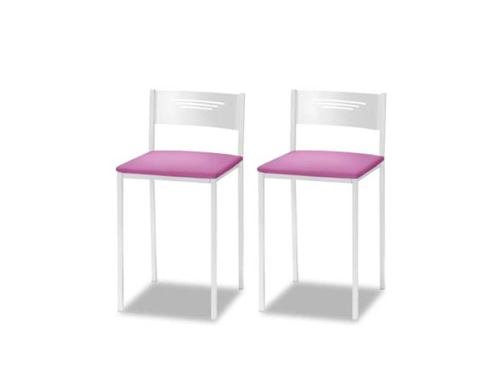 ASTIMESA - Gepolsterter Küchenhocker mit Rückenlehne - Massives Gestell - weißes Gestell und Sitzfläche aus Kunstleder - Farbe des Sitzes: Rosa. Lieferumfang: 2 Stück, Maße: 35 x 35 x 64 cm
