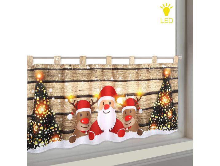 Scheibengardine DELINDO LIFESTYLE WEIHNACHTS-TEAM Gr. 1, braun, B:120cm H:45cm, Microfaser, Polyester, Gardinen, Scheibengardine, HxB: 45x120, mit LED-Beleuchtung
