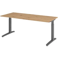 bümö manuell höhenverstellbarer Schreibtisch 180x80 in Asteiche, Gestell in graphit - PC Tisch höhenverstellbar & groß, höhenverstellbarer Tisch