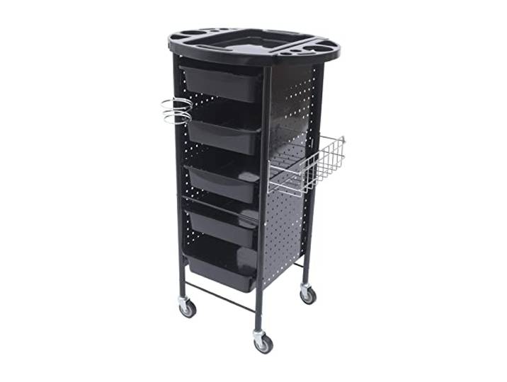 QIERF Friseurwagen Salon Trolley Beauty Rollwagen mit 5 Schubladen, Rollen Hängekorb und Föhnhalter für Schönheitssalons Barbershops Gesundheitszentren