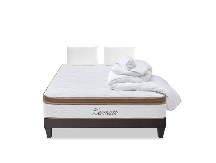 Pack Zermatt 140x200 cm Matelas Mousse + Sommier Bois + Accessoires