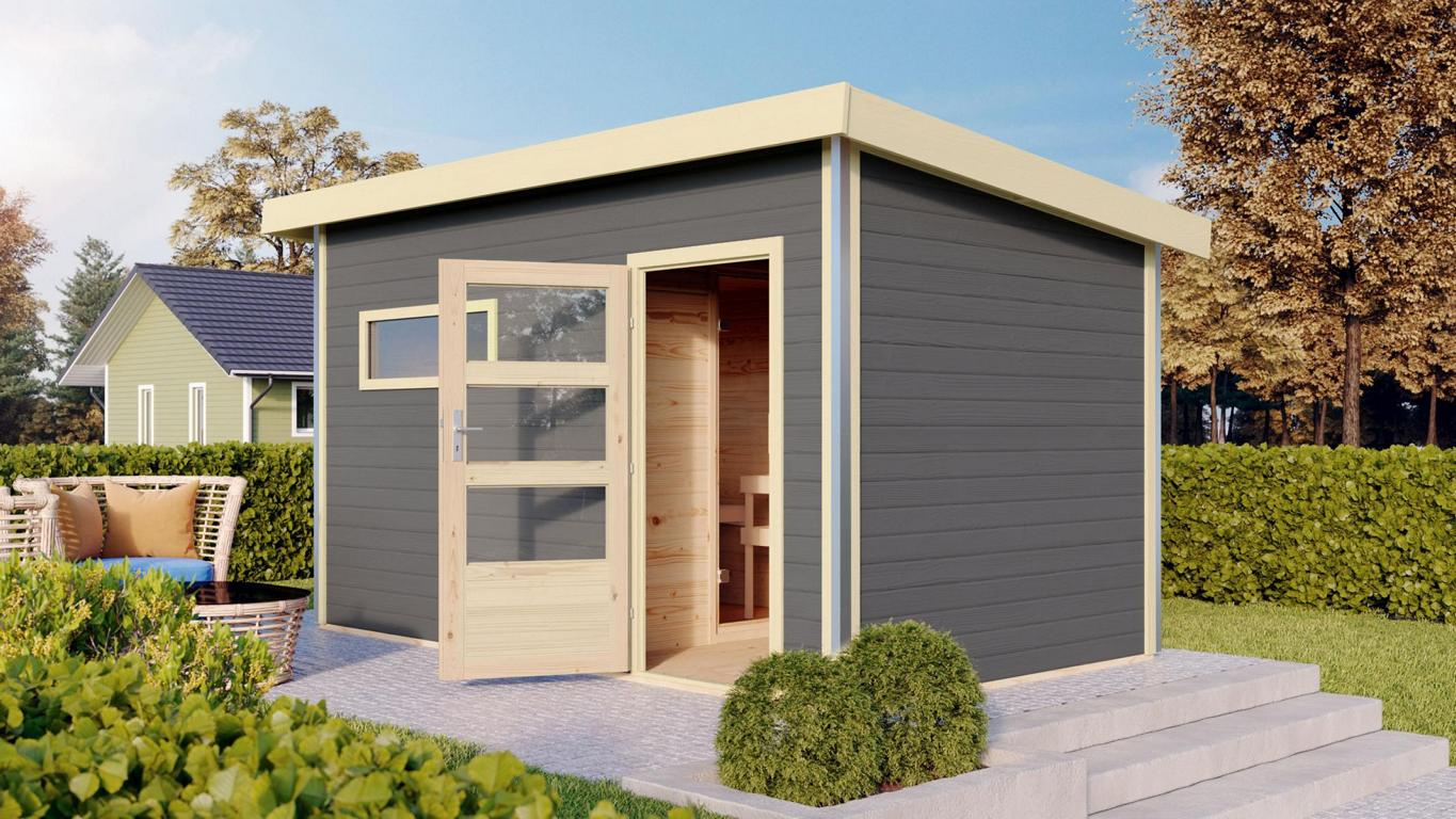 KARIBUHOLZT Sauna Skrollan3, o. Zub. mod.Tür, terragrau 16880292