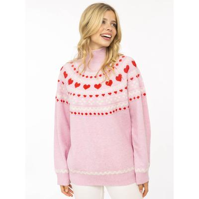 Stehkragenpullover ZWILLINGSHERZ "Norweger", Damen, Gr. L/XL, rosa, Grobstrick, Obermaterial: 65% Polyester, 13% Polyacryl, 13% Polyamid, 9% Wolle, Pullover Stehkragenpullover, Norweger-Muster, hoher Kragen, oversize, komfortables Strick
