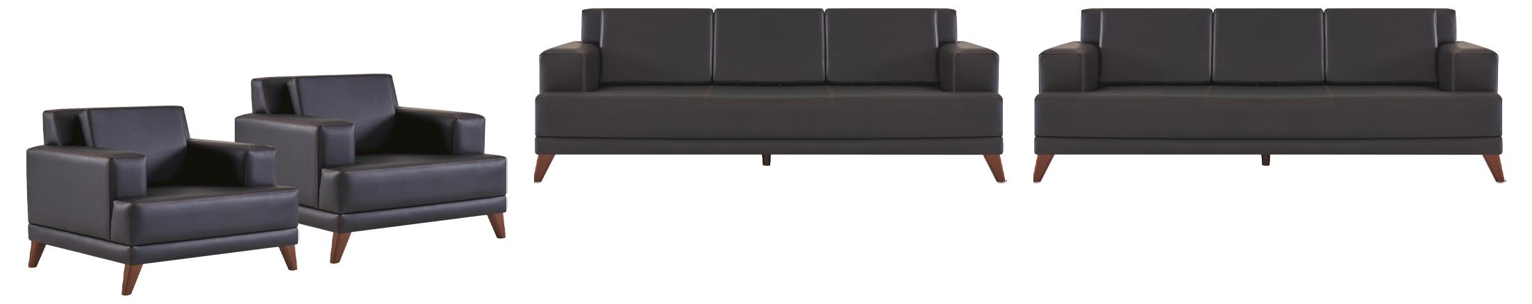 Ledersofas Komplett-Set 3-Sitzer Sessel Schwarz Polster Kissen Modern