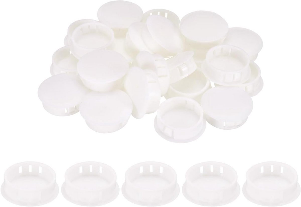 50 stuks Witte Kunststof Gatafdekkingen voor Meubels en Kasten, 30 mm