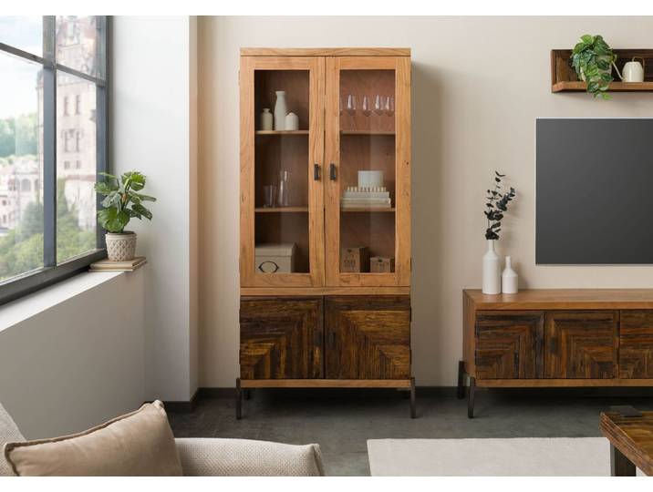Vitrine en Bois de récupération 90x198x40 naturel laqué LYON #160