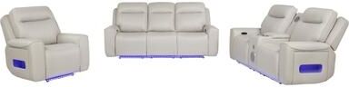 Coaster Rojas Dual Power Reclining Sofa Set with Drop-Down Console Greige