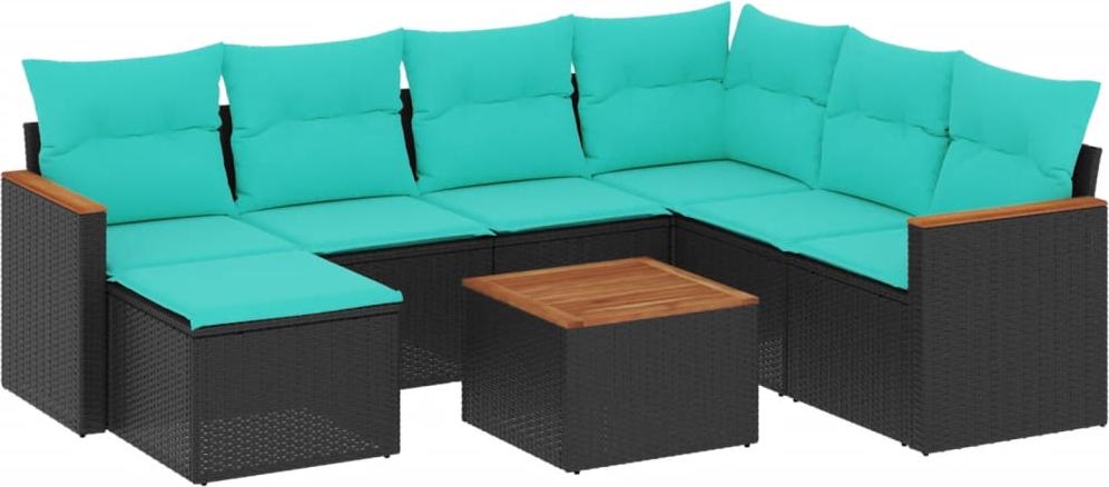 8-teiliges Gartensofa-Set mit Kissen, schwarzes Polyrattan