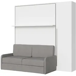 Itamoby Vertikales Klappdoppelbett Versia Sofà 160 mit Sofa, Regal und Kleiderschrank mit 1 rechten Tür. Weiß