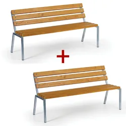 Außenbank STACK, stapelbar, mit Rückenlehne, 1+1 GRATIS, verzinkt, 1500 mm, limba