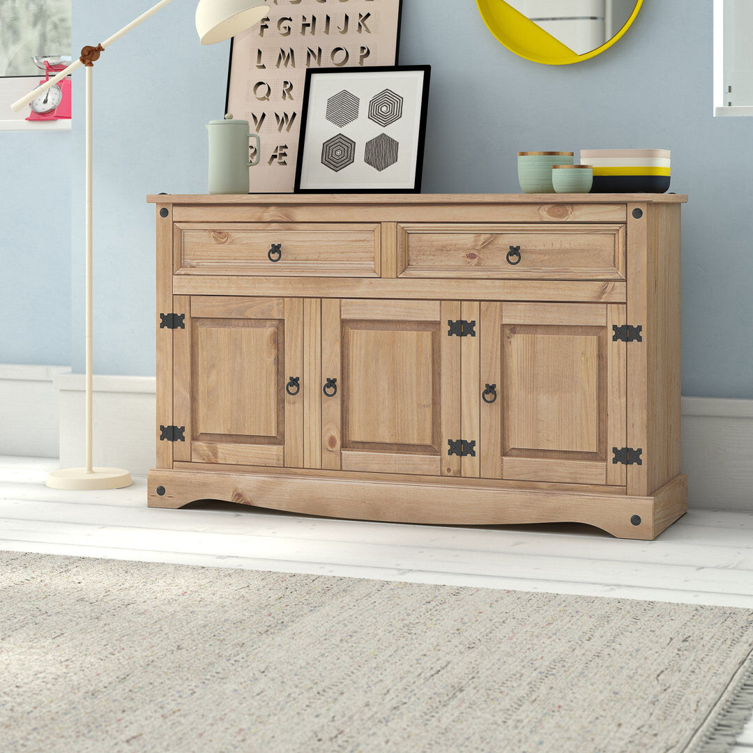 Three Posts Hamptonburgh 2 Drawer, 3 Door Sideboard, 2 drawer Solid Pine, Corona Design Natural 80.6cm H X 132cm W X 43.5cm D