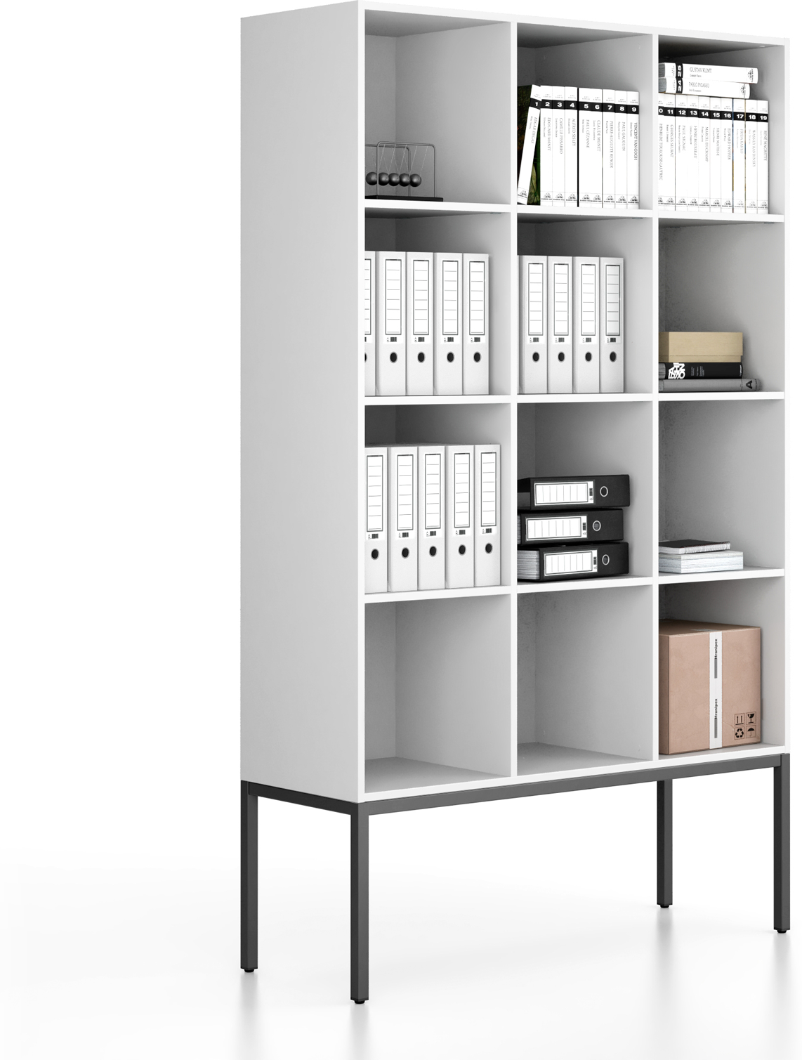 B2B Partner Bücherregal FRAME, mit schwarzem Sockel, 1299 x 450 x 2185 mm, weiß