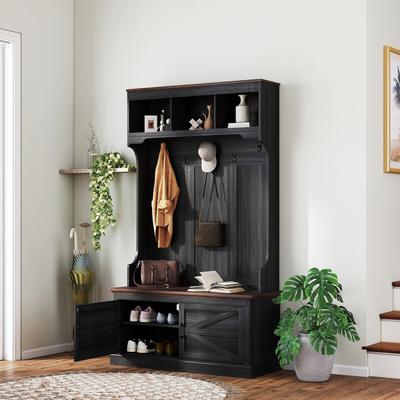 HOMCOM 3-in-1 Hall Tree with Shoe Storage, Standing Coat Rack with Shoe Bench, Entryway Furniture with Five Hooks