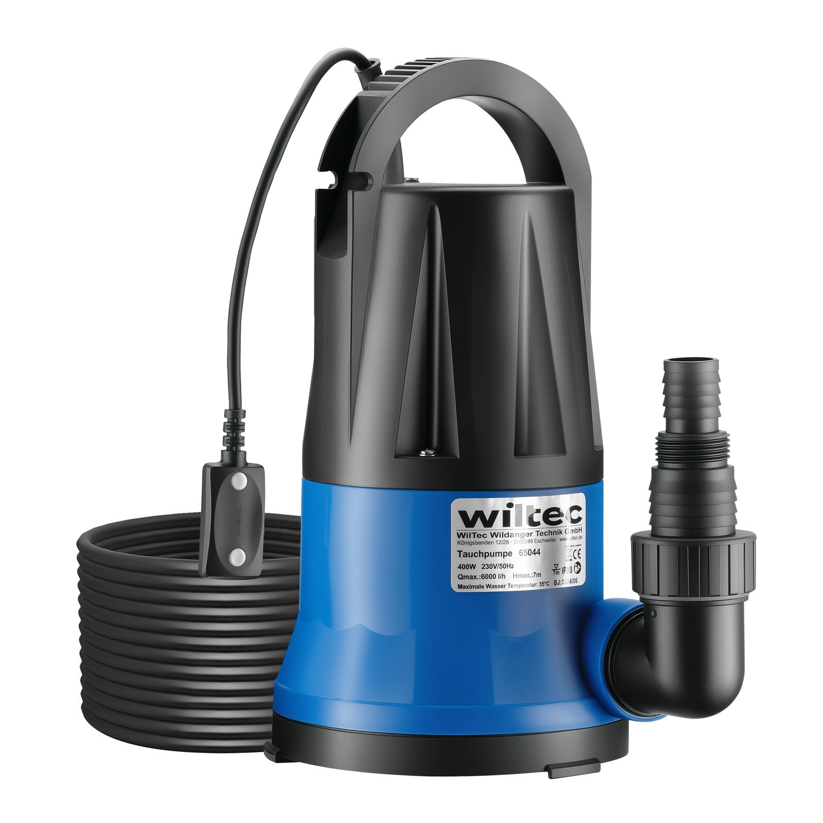 Wiltec dompelpomp 400 W vuilwaterpomp met 6000 l/u capaciteit en 7 meter opvoerhoogte