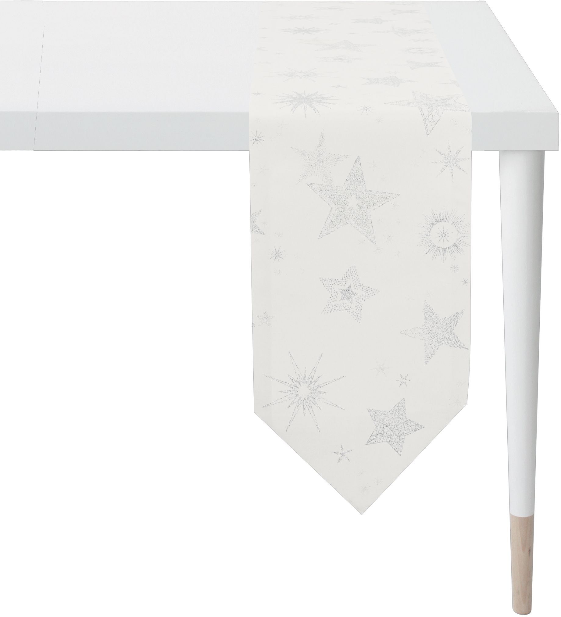 Tischband APELT "8150", weiss (gebrochenes weiß, silberfarben), B:21cm L:175cm, Jacquard, Tischdecken, Tischband, in verschiedenen Grössen erhältlich gebrochenes weiß, silberfarben B/L: 21cm x 175cm, rechteckig