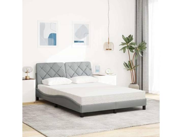 KTHLBRH Bett mit Matratze, hellgrau, 140 x 200 cm, Stoff Lattenrost inklusive, PU-Schaum 22D, Kopfteil mit PP-Faser, robuste Beine