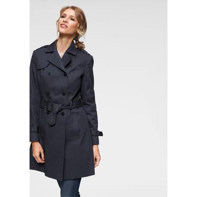 Trenchcoat ANISTON CASUAL, Damen, Gr. 44, blau (marine), Web, Obermaterial: 100% Baumwolle. Futter: 100% Polyester, unifarben, figurumspielend ca. Mitte Oberschenkel, verstellbar, Mäntel, mit Gürtel zum Regulieren
