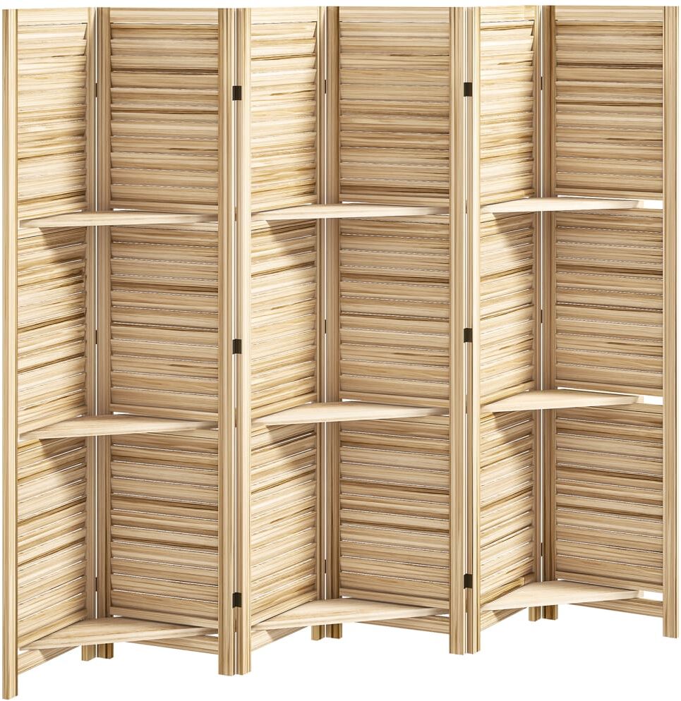 Homcom Paravent intérieur 4 panneaux 3 étagères en bois naturel effet brûlé Beige 240x170x2cm