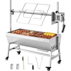VEVOR Drehspießgrill 38 W Spanferkelgrill Lammgrill Holzkohlegrill (94 cm Grilllänge) mit 60 kg Tragkraft & Rädern & 7-facher Höhenverstellung, Edelstahl-Elektrogrill-Set für Camping Outdoor