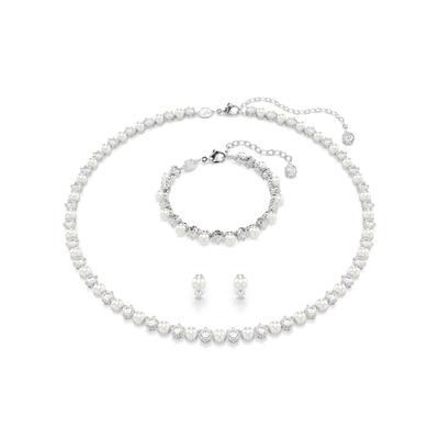 Schmuckset SWAROVSKI "Multipack Schmuck Geschenk MATRIX", silber (metallfarben, kristallweiß, weiß, kristallweiß), Schmuck_Sets, Damen, Metall, Perlen, glitzernd, glänzend, Schmuckset, mit Swarovski Kristallen, mit Swarovski Perle