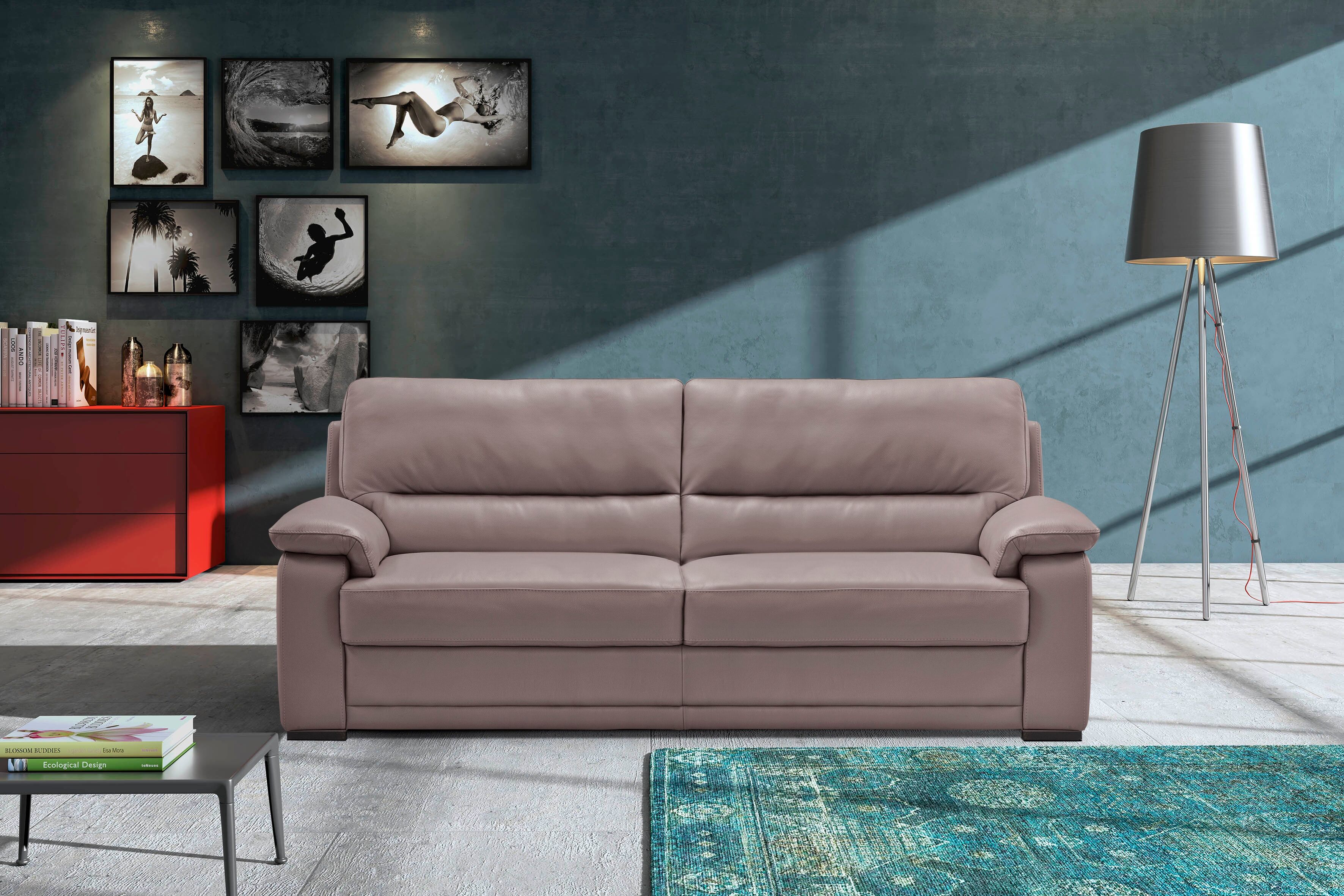 2,5-Sitzer EGOITALIANO "Doris, modernes Designersofa, Ledersofa mit erstklassiger Sitzqualität", beige (safari), B:192cm H:90cm T:93cm, Leder »BULL« (echtes Rindsleder). Geschliffenes, pigmentiertes und behandeltes Rindsleder mit einer Dicke von 1, 3-1, 5