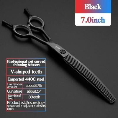 Uplift Essentials Professional JP440C 7 Inch Pet Grooming Shears High Performance Curved Fishbone Thinning Scissors black Teeth