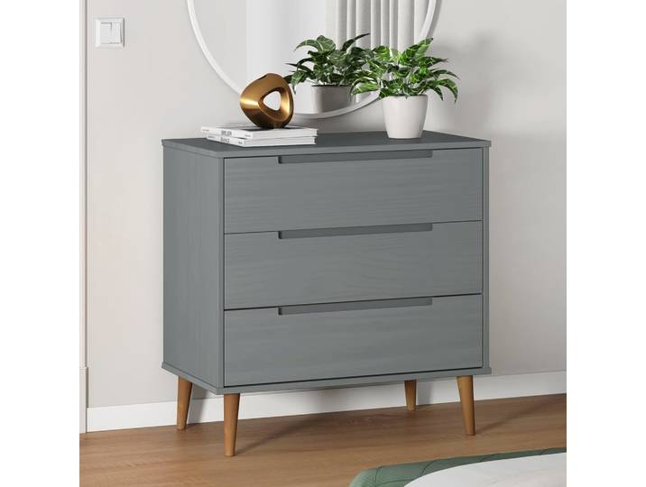 vidaXL Schubladenschrank MOLDE Grau 80x40x80 cm Massivholz Kiefer