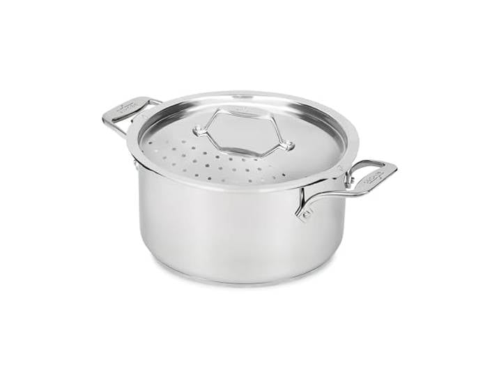 All-Clad Simply Strain Edelstahl-Multitopf mit Siebdeckel, 6 Quart, Induktion, ofenfest, 600 F, Sieb, Nudelsieb mit Griff, Dampfgarer, Kochgeschirr, Zuhause, Töpfe und Pfannen, Silber