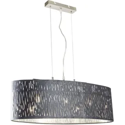Pendelleuchte Samt Hängelampe Esszimmerlampe Textil Hängeleuchte grau, Lichtspiel, silber metallic, 3x E27, LxBxH 65x25x140 cm