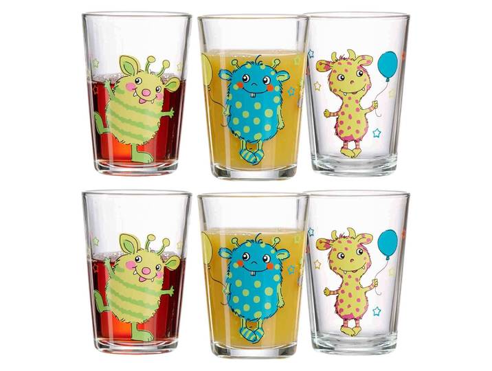 Kinderbecher RITZENHOFF & BREKER Kindergläser Monsterchen 205 ml 6er Set bunt , bunt, 6 tlg., Glas, Trinkgefäße, Kinderbecher