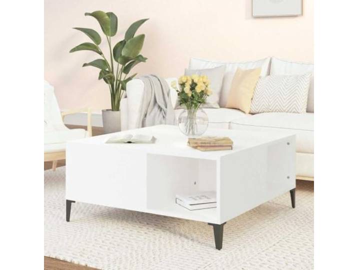 HEFZGDB Couchtisch Weiß 80x80x36,5 cm Holzwerkstoff mit Stauraum Fächern, minimalistisches Design Beistelltisch für Wohnzimmer, Stabiler Tisch mit glatter Oberfläche