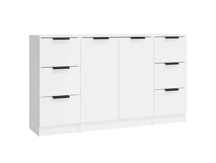 Buffet bas - GAROSA - 3 pièces - Bois d'ingénierie - Blanc - 2 portes et 3 tiroirs
