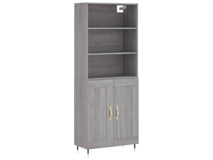 KGFHERENB Highboard Grau Sonoma 69,5x34x180 cm Kommode Schrank Modernes Standregal mit Metallfüßen und Vielfach-Stauraum hinter praktischen Türen für Flur und Wohnzimmer.