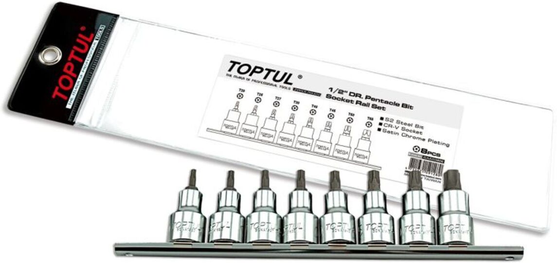 TORX-Stecknusssatz TOPTUL 1/2 zoll 8 Stk T20, T25, T27, T30, T40, T45, T50, T55