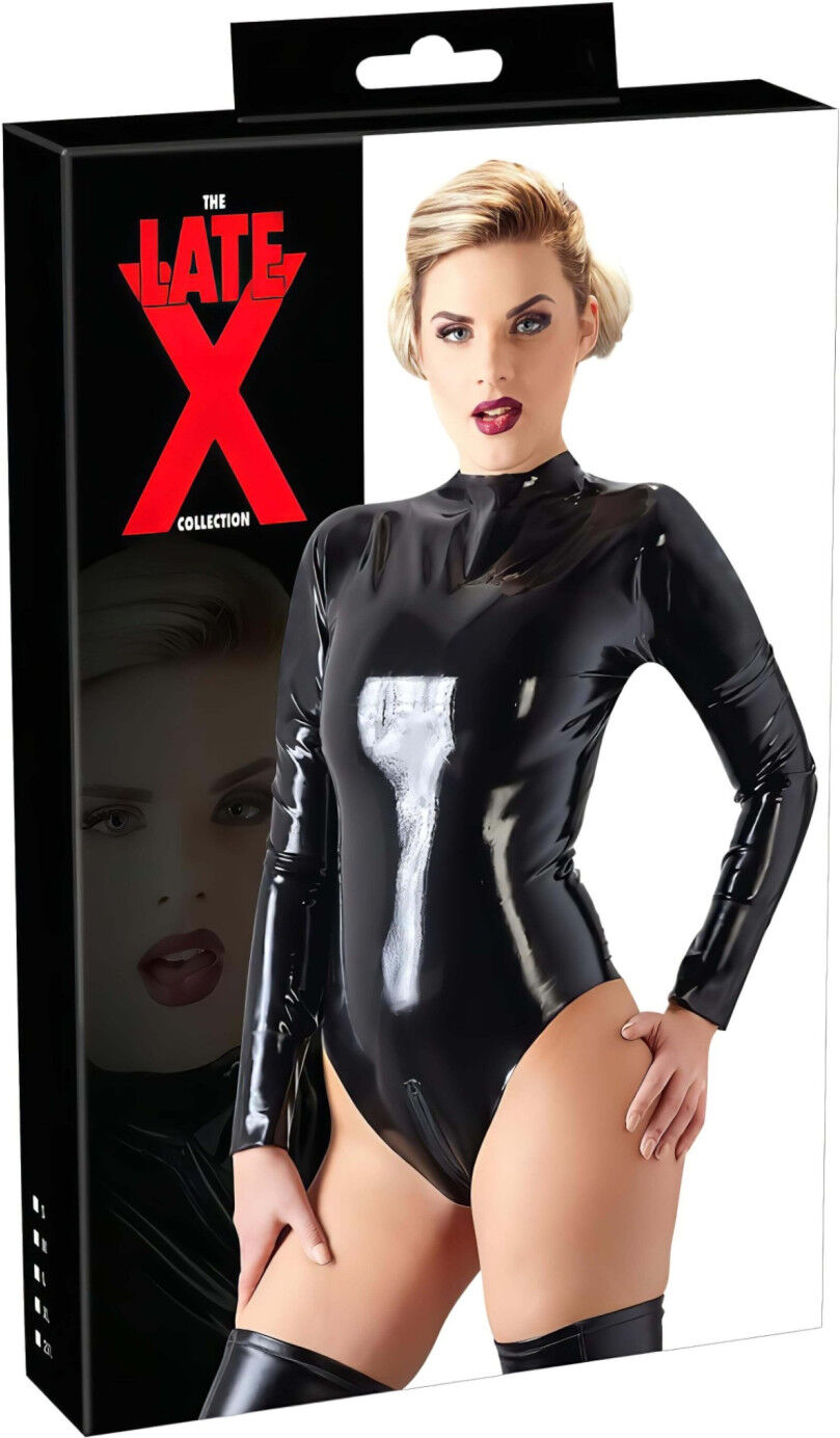Late X Latex long-sleeved women’s bodysuit (black) - L
