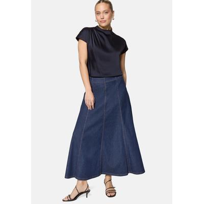 Satinbluse ZERO "Damen mit Kragen", Damen, Gr. 40, schwarz (deep sky), Satin, Obermaterial: 96% Polyester, 4% Elasthan, glänzend, figurbetont normal, eng, Blusen