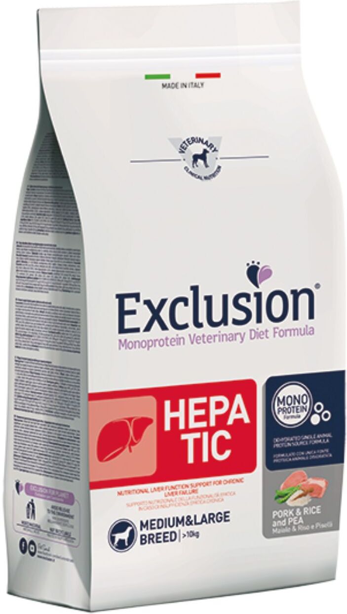 Exclusion Diet Hepatic Medium Large Maiale Riso e Piselli Monoproteico per Cani 12 Kg