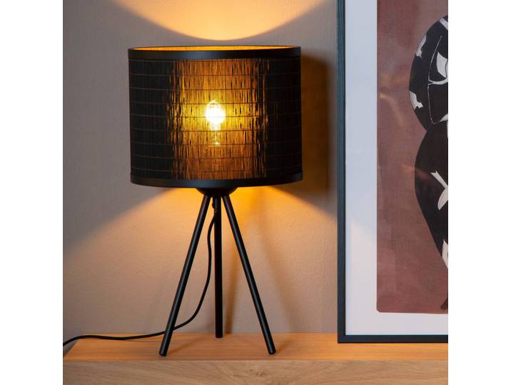 Lucide Fensterbank Tischlampe Tagalog, schwarz, für Wohn- / Esszimmer, Bambus, Tischleuchte