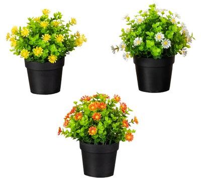 Nearly Natural 8-in Artificial Daisy Plant in Black Pot - Set of 3