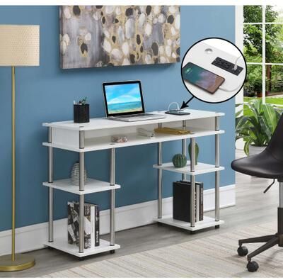 Convenience Concepts Designs2Go No Tools Student Desk with Charging Station and Shelves