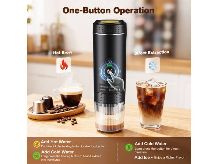 Machine à café miniature 3 en 1 pour les voyages, machine à café à batterie, machine à expresso pour voiture avec USB, compatible avec les capsules et le café moulu