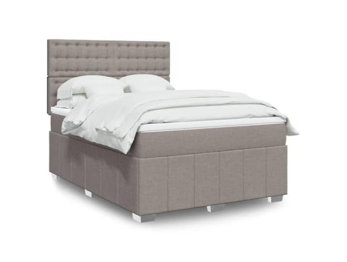 KGTKGTYER Boxspringbett 140x200 cm, Bett mit Matratze & Topper Taupe Inklusive Taschenfederkern, Höhenverstellbares Kopfteil, Robuster Stoffbezug